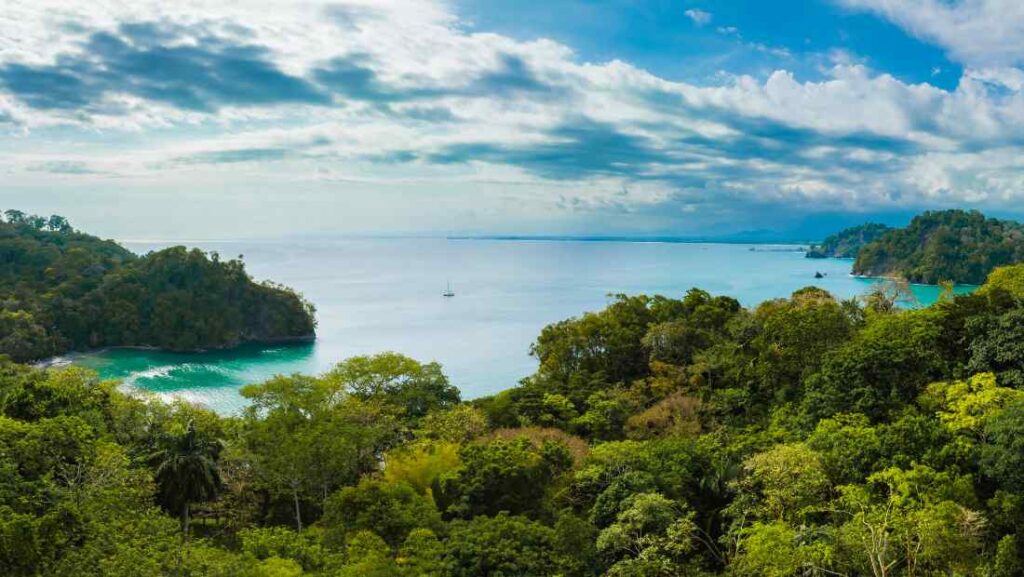 Aerial photo of tortuga island in the pacific of costa rica one of the best Tours in jaco by The Castle of Oz